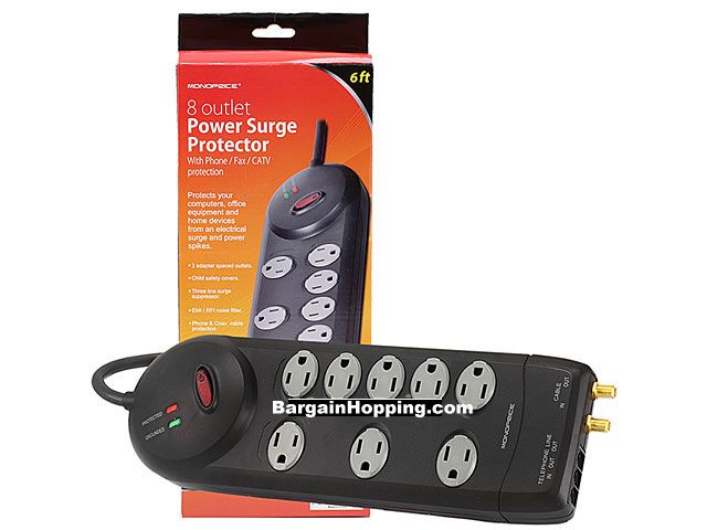8 Outlet Power Surge Protector w/ Fax & Coaxial - 3150 Joules -